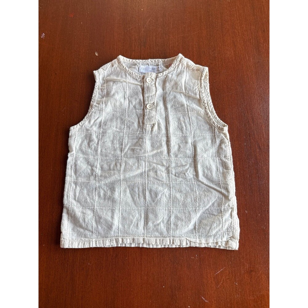 ZARA KIDS 100% cotton cream Textured linen  Button Up Sleeveless tank top